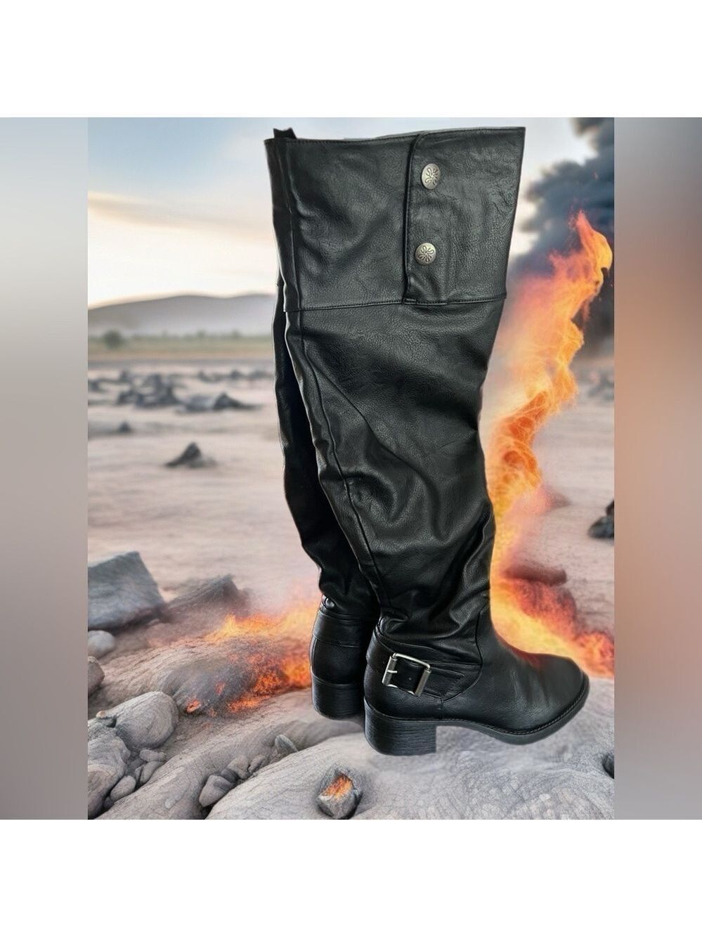 Vera Wang Black Leather Over the Knee Boots Size 7.5